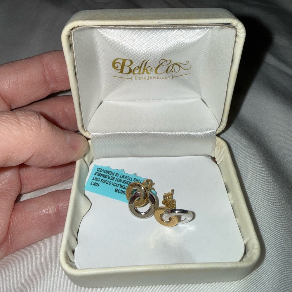Belk & Co 10KT Gold & Silver Interlock Stud Women's Earrings NWT